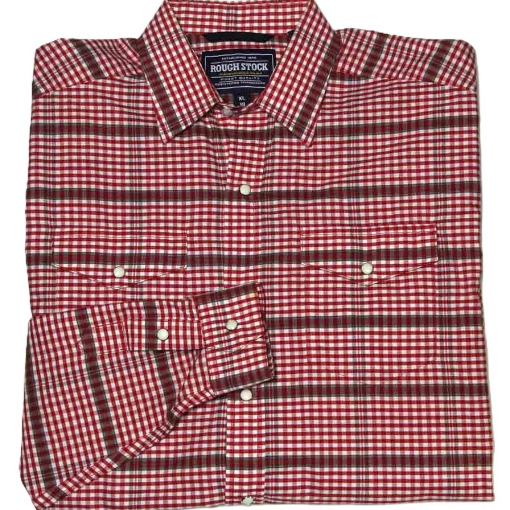 Boy's Panhandle Rough Stock Western Shirt Cowboy Red Gingham Boy's Size 18 or XL